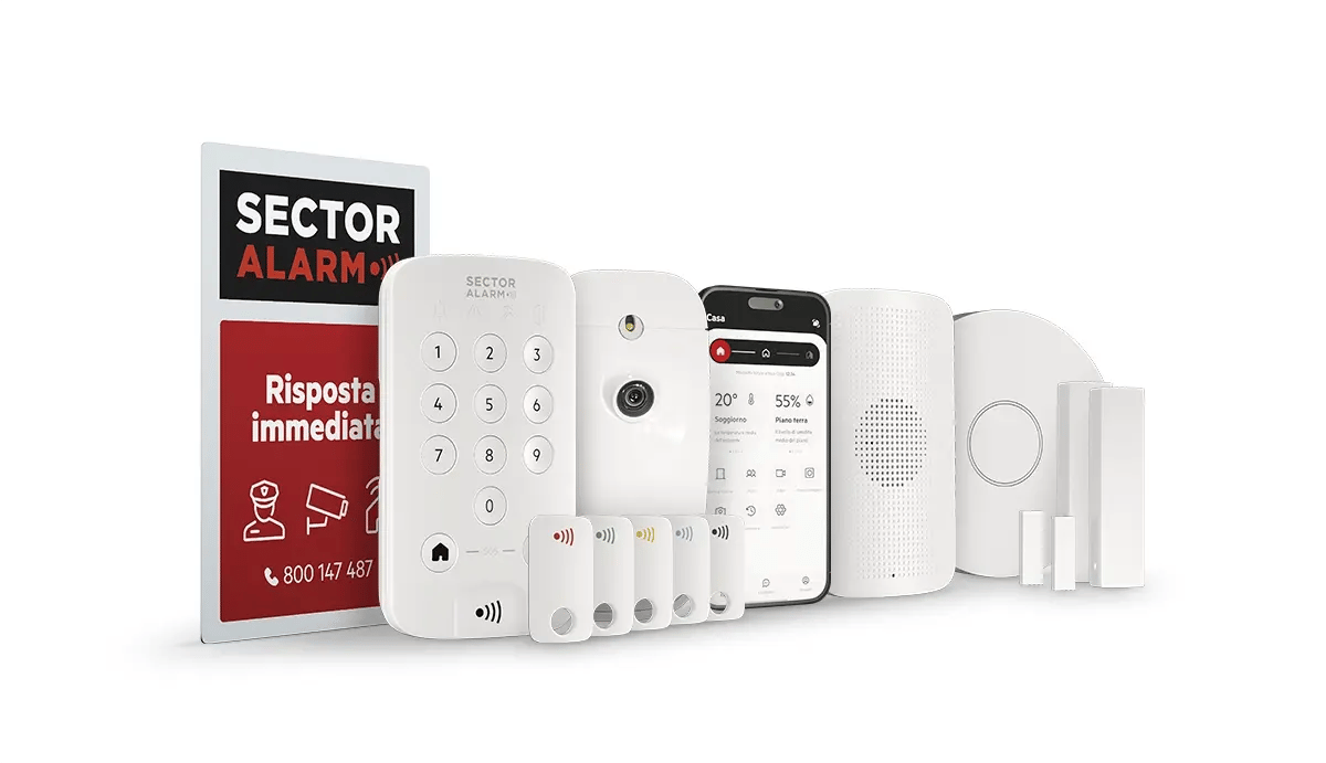 Kit completo del sistema d’allarme Sector Alarm per ville con pannello di controllo, rilevatori e app mobile Kit completo del sistema d’allarme Sector Alarm per ville con pannello di controllo, rilevatori e app mobile